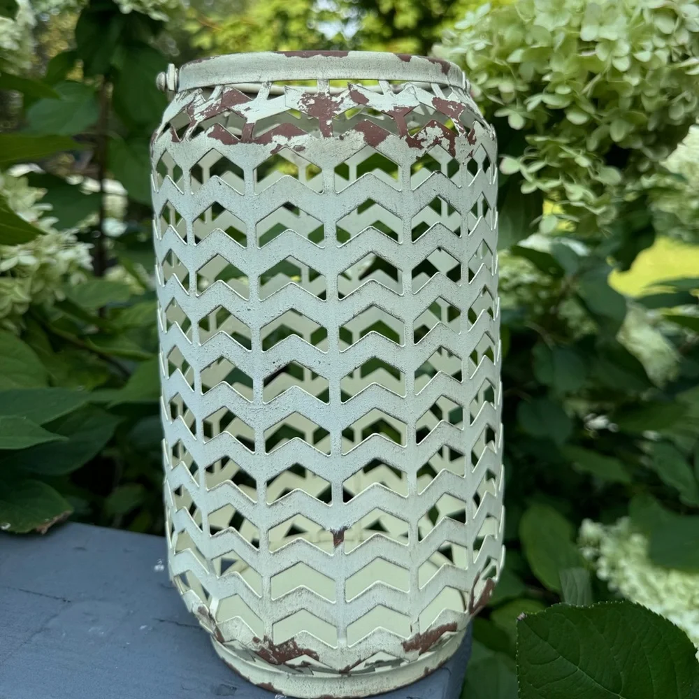 Home Rustic Metal Lantern with Chevron Design